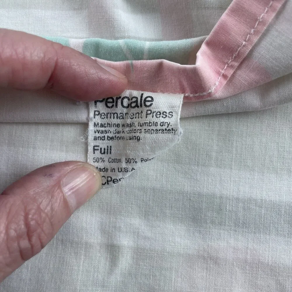 Vintage JCPenney Double/Full 4 Piece Sheet Set Floral Pastels 1980’s Pink Green